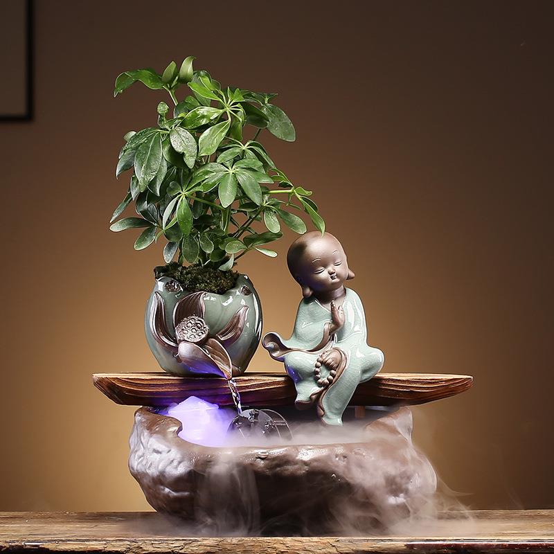 中式禅意流水喷泉摆件小鱼缸招财风水轮灯圈倒流香炉家居创意礼品