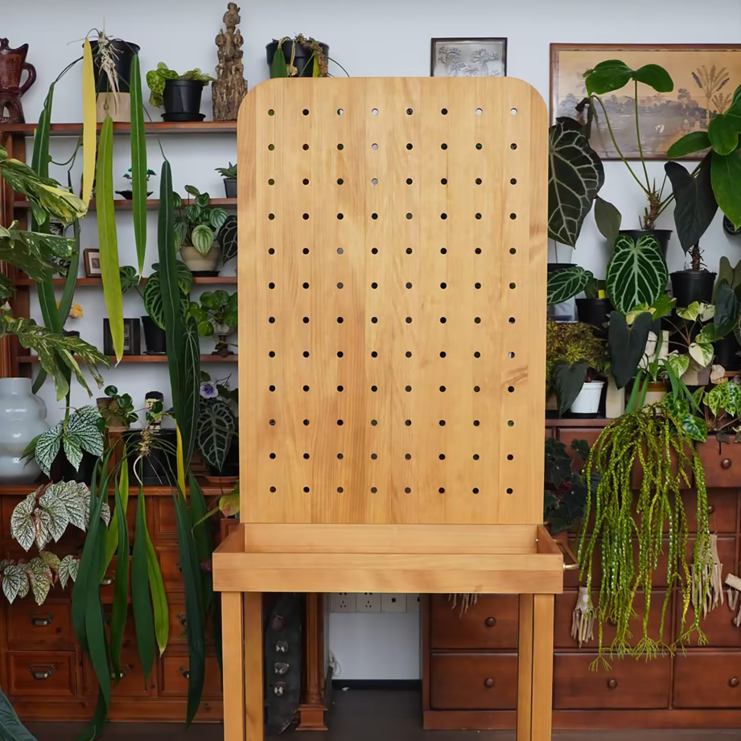 实木绿植架洞洞板带轮花架