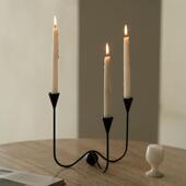 润家家居侘寂风铁艺黑色三头烛台民宿餐厅氛围感复古摆件拍摄道具