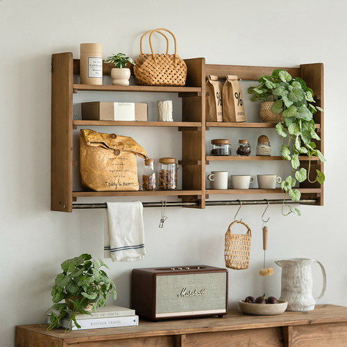 实木置物架民宿壁挂展示架收纳架