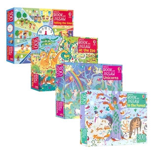 Usborne Book and Jigsaw 尤斯伯恩儿童益智游戏 书+拼图 动物园森林独角兽时间认知 英文原版进口儿童图书