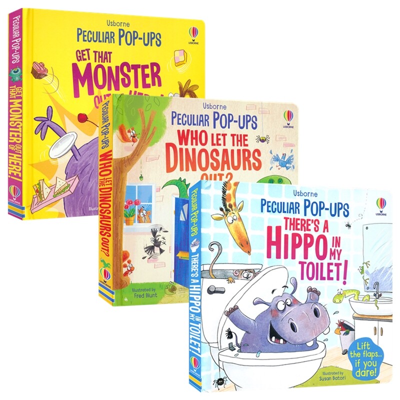 Usborne Peculiar Pop-Ups  There's A Hippo In My Toilet  Who Let The Dinosaurs Out  尤斯伯恩 立体翻翻书 赠音频 英文原版