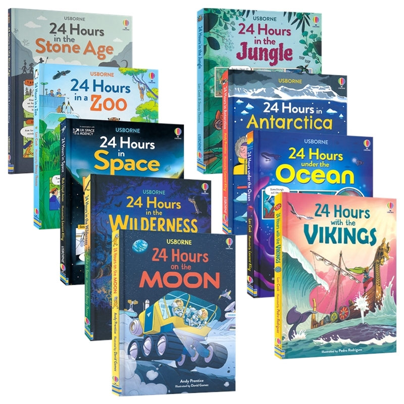 Usborne 24 Hours in the Stone Age Space Jungle 石器时代太空丛林24小时 儿童科普绘本 百科 7-10岁 课外读物 英文原版进口图书