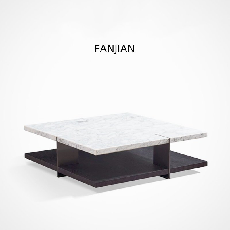 意式极简设计师正方形客厅别墅大平层高级感中花白天然大理石茶几