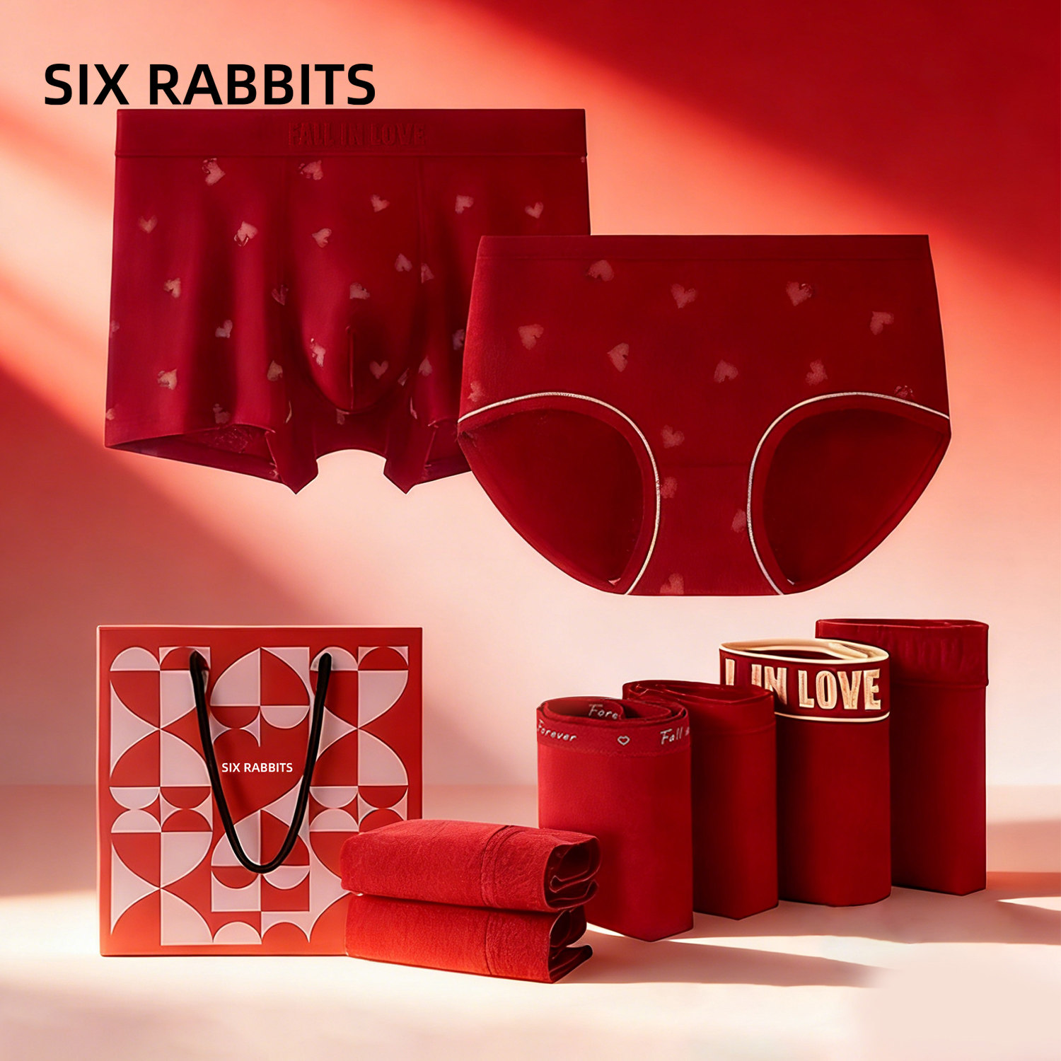 六只兔子大红色情侣内裤结婚本命年棉质男士内裤女士防夹臀礼盒装,女士内衣/男士内衣/家居服,女三角裤,淘宝优惠券,粉丝福利购,淘宝优惠卷