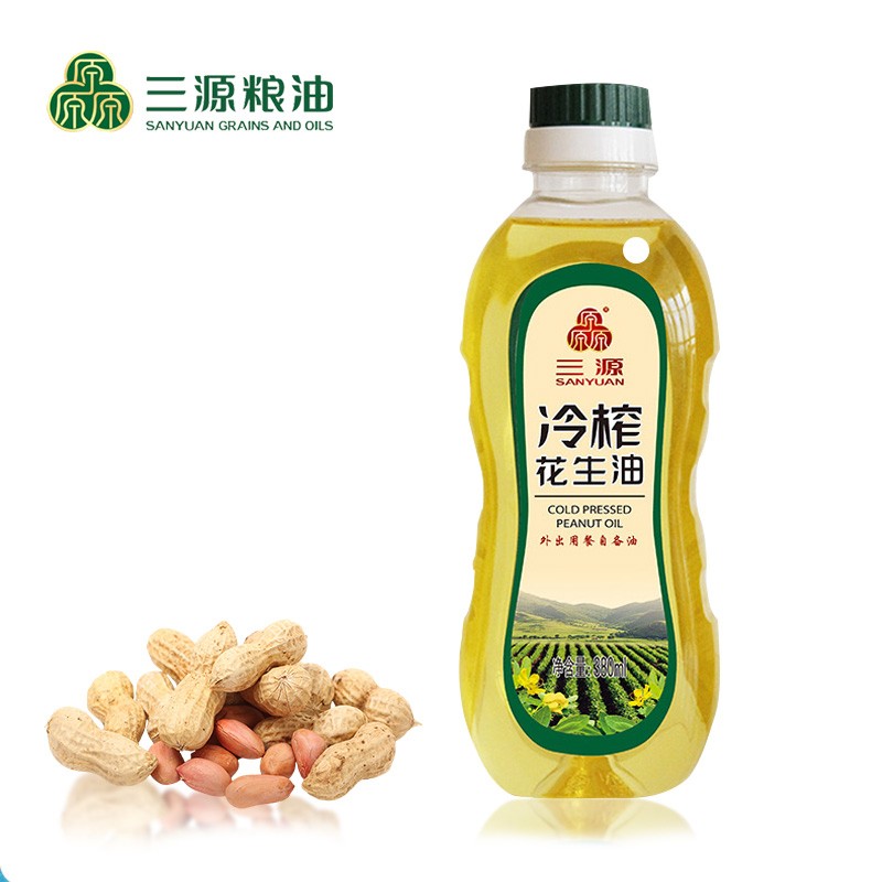 三源食用油物理压榨一级纯正花生油瓶装家用浓香炒菜烘培380ML