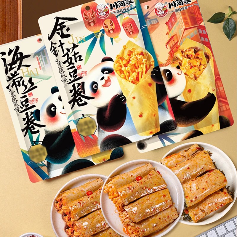 川阿婆夹心豆卷金针菇海带杏鲍菇豆制品豆腐干素卷袋装休闲零食品
