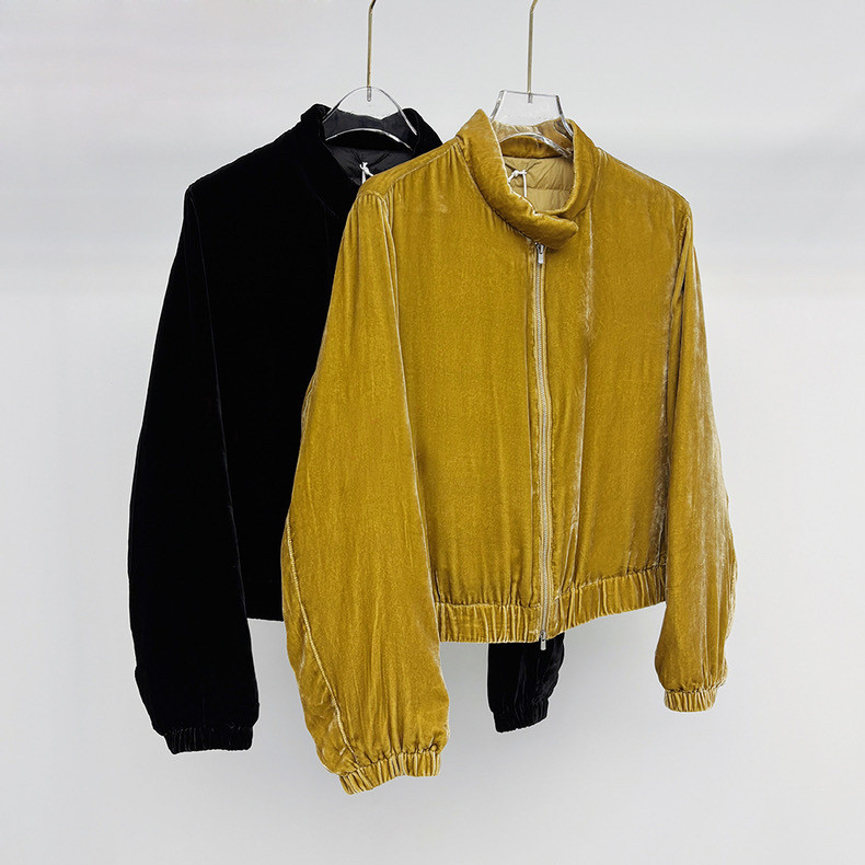 真丝丝绒羽绒服女小个子短款90白鹅绒小立领轻薄保暖宽松休闲外套