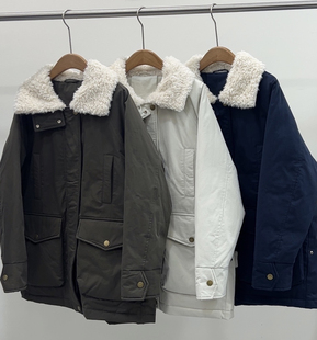 休闲百搭中长款白鸭绒羽绒服女2025冬季新款带毛领设计感工装外套