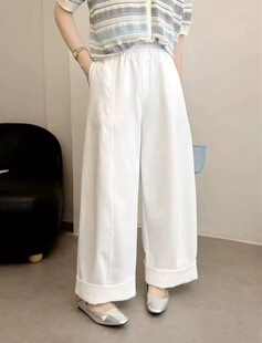 女 宽松松紧腰休闲镰刀阔腿裤 老友BI入 P牌款