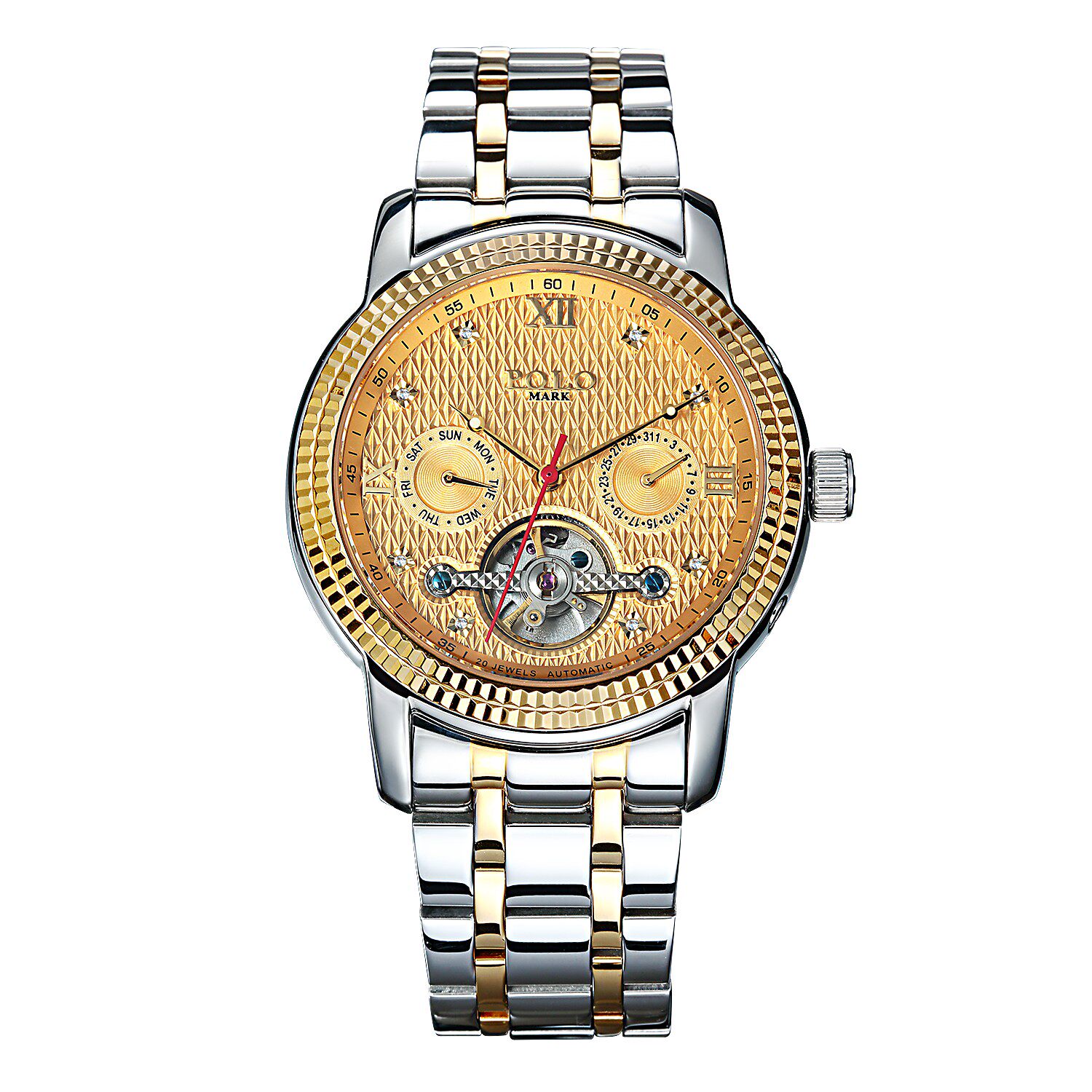 polo mark飞轮真钻时尚男士机械腕表