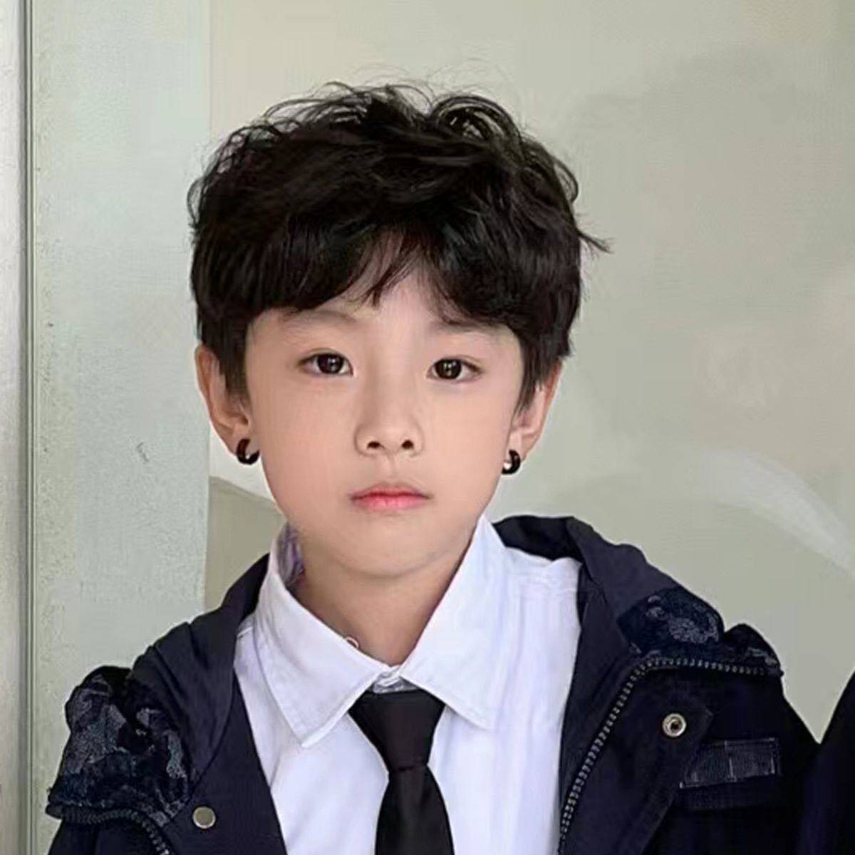 儿童假头发男孩纹理烫短卷发蓬松自然帅气发型摄影小孩全头套