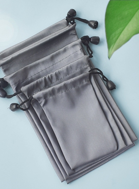 束口袋灰色小布袋袋抽绳袋防水收纳袋耳机线保护袋长方形拉绳