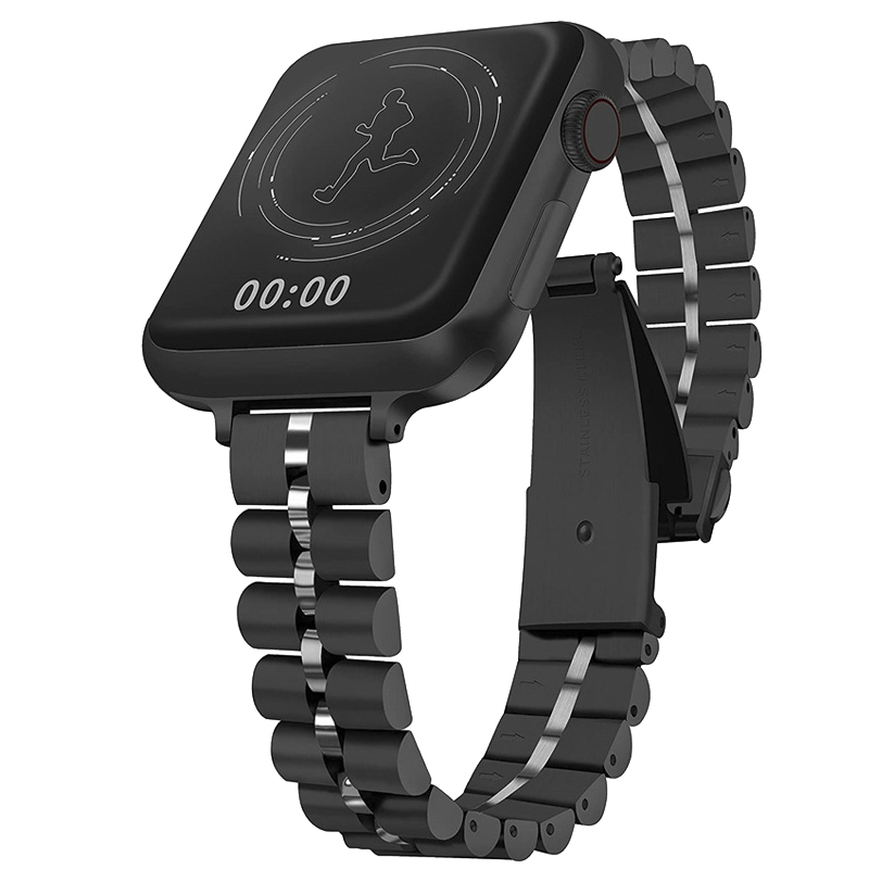 适用苹果手表小三珠表带applewatch7不锈钢金属运动轻奢四五六代iwatchSE/3/4/5/6/1男女42/40/44mm非原装