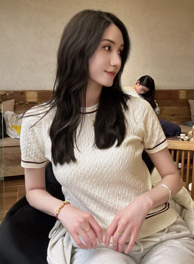 女装26夏季新款舒适百搭绞花短袖T恤针织衫网球服上衣