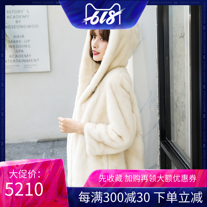 进口天鹅绒皮草外套女小母整貂新款水貂连帽貂皮大衣短款时尚裘皮