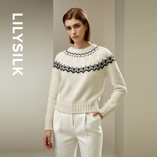 黑白费尔岛羊毛羊绒混纺毛衣