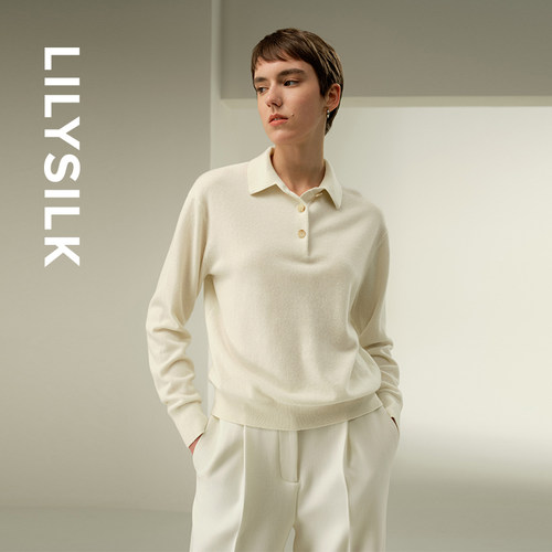 莉莉秀客小山羊绒POLO领长袖毛衣