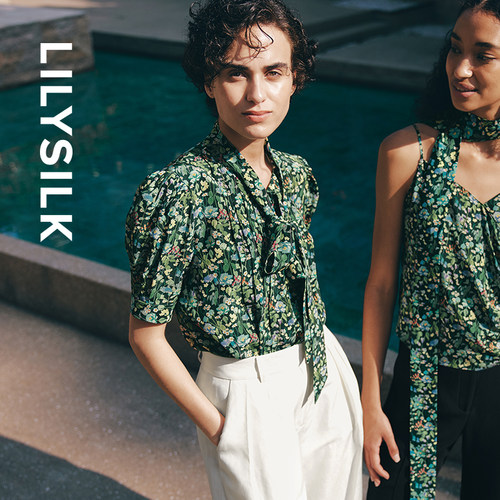 LILYSILK夏花卉晕染印花衬衫
