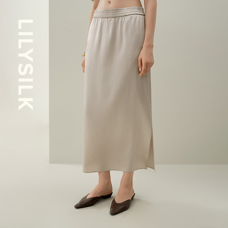 可机洗直筒半身裙莉莉秀客女士弹力裙松紧腰头侧开叉设计LILYSILK