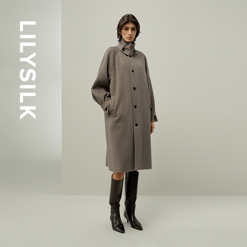 双面呢中长款大衣莉莉秀客LILYSILK25秋冬女士丝毛多穿法领口设计