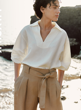 【博主推荐】莉莉秀客丝麻半门襟上衣LILYSILK新款重磅透气