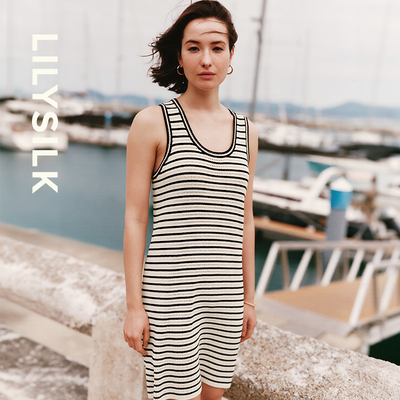 宽松U领吊带裙莉莉秀客夏新裙子女钩织肌理通勤时尚穿搭LILYSILK