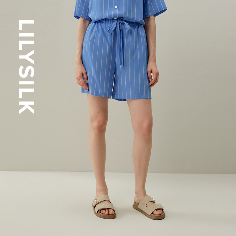 真丝条纹短裤莉莉秀客新款桑蚕丝女士裤子舒适百搭休闲穿LILYSILK