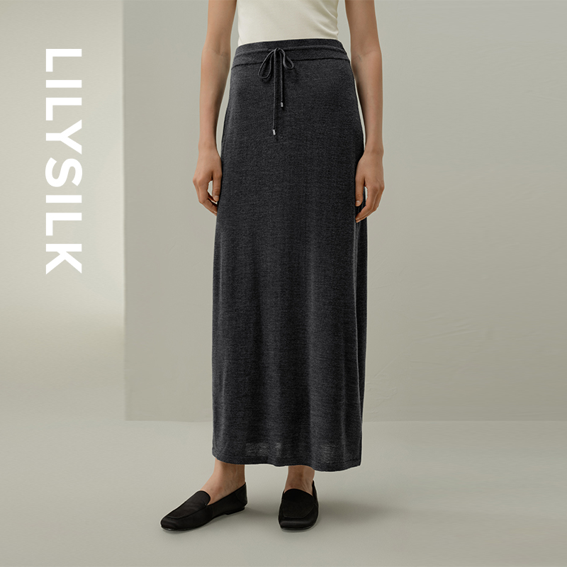 【可机洗】莉莉秀客LILYSILK25秋羊毛简约腰部系带直筒半身裙