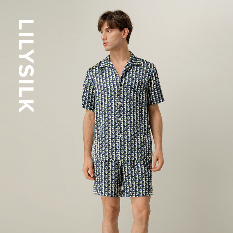 【星座系列】金牛座莉莉秀客LILYSILK桑蚕丝印花男士短袖睡衣套装