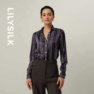 真丝衬衫莉莉秀客桑蚕丝长袖复古条纹女士上衣舒适通勤款LILYSILK