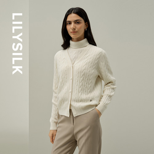 小山羊绒绞花长袖开衫莉莉秀客