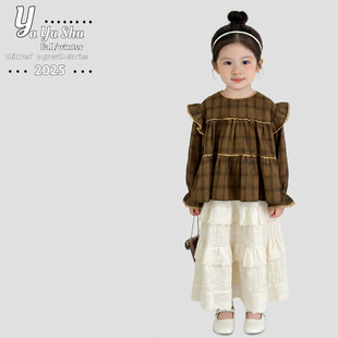 爆款110-150码2026新款春装女童黄色针织马甲翻领娃娃衫2件套装