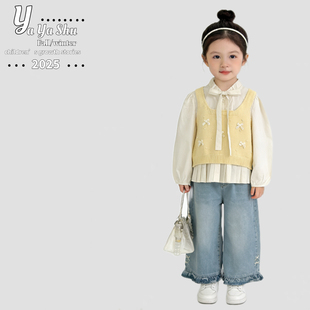 110-150码2026新款春装女童白色衬衫上衣裤子2件套时尚洋气春