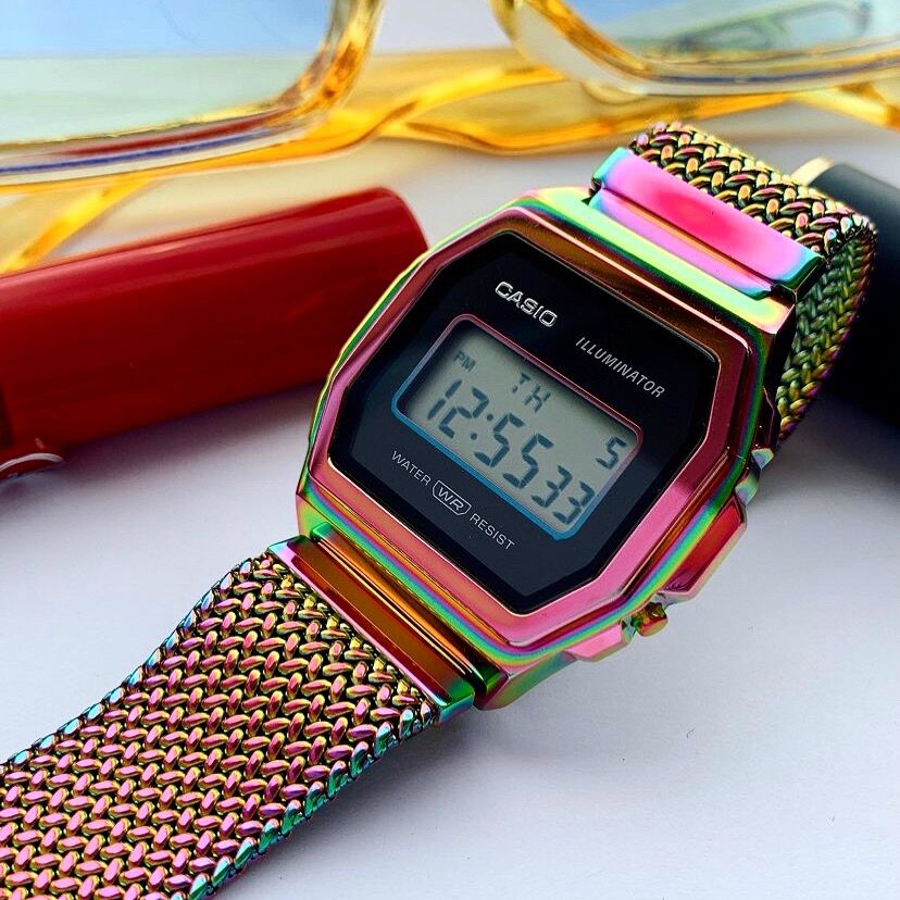 卡西欧新款限量复古彩虹表盘轻奢男女手表a1000prw-1