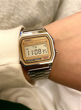 CASIO卡西欧A158WEA-9复古168 A168WG-9W方块秒表闹铃石英手表