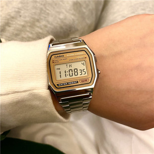 CASIO卡西欧A158WEA-9复古168 A168WG-9W方块秒表闹铃石英手表