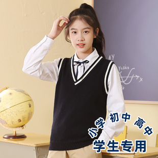 儿童背心棉针织衫男女童套头学院派校服英伦风马甲中大童