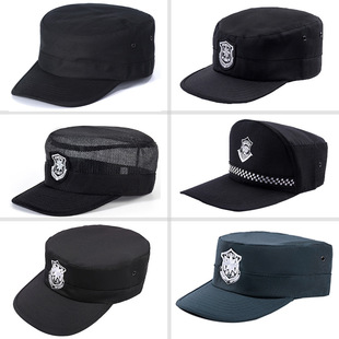 新式保安帽夏季男款平顶作训帽鸭舌帽黑色特勤服便帽作战帽子通用