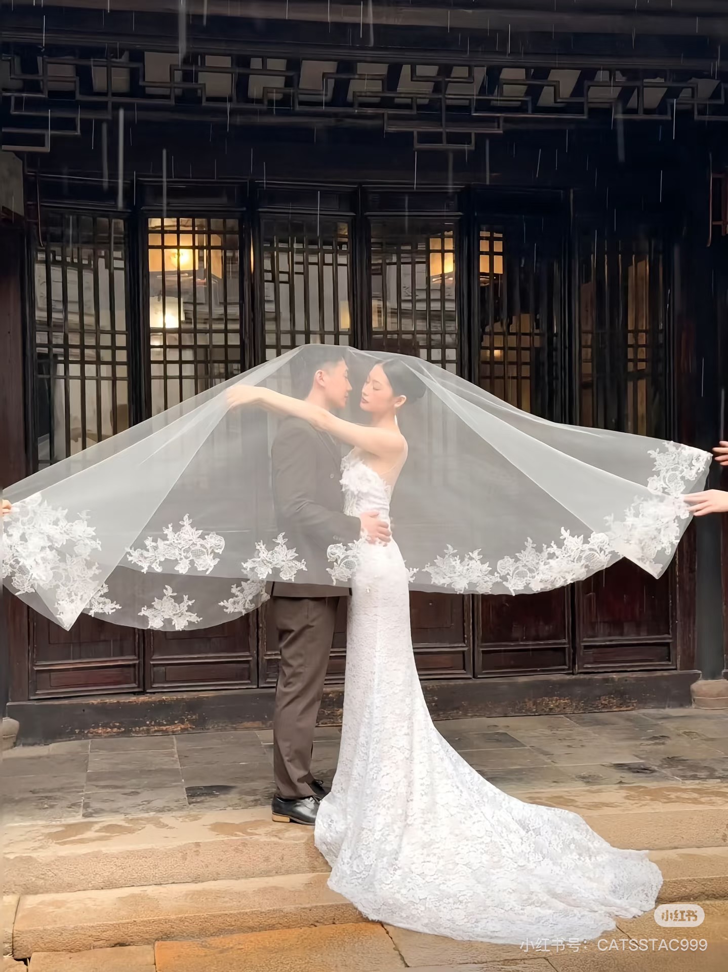 新款新娘优雅复古结婚头纱蕾丝花朵头纱外景影楼拍照道具户外