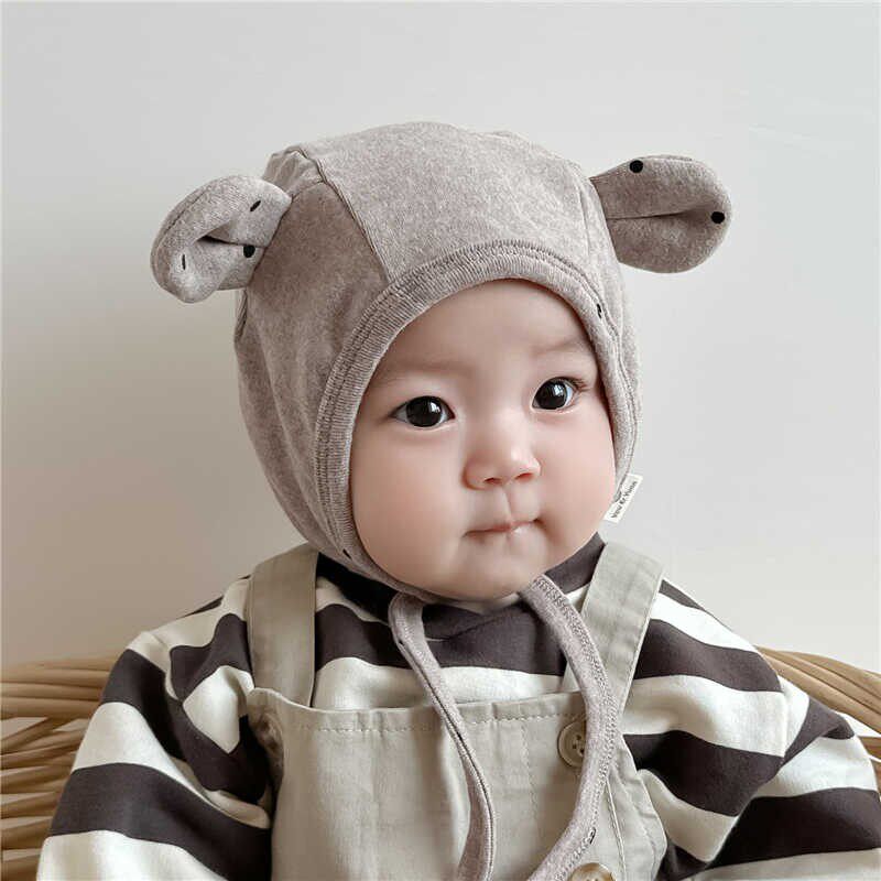 新款ins婴儿帽子春秋季男女宝宝护耳帽可爱秋冬小熊套头帽胎帽1岁