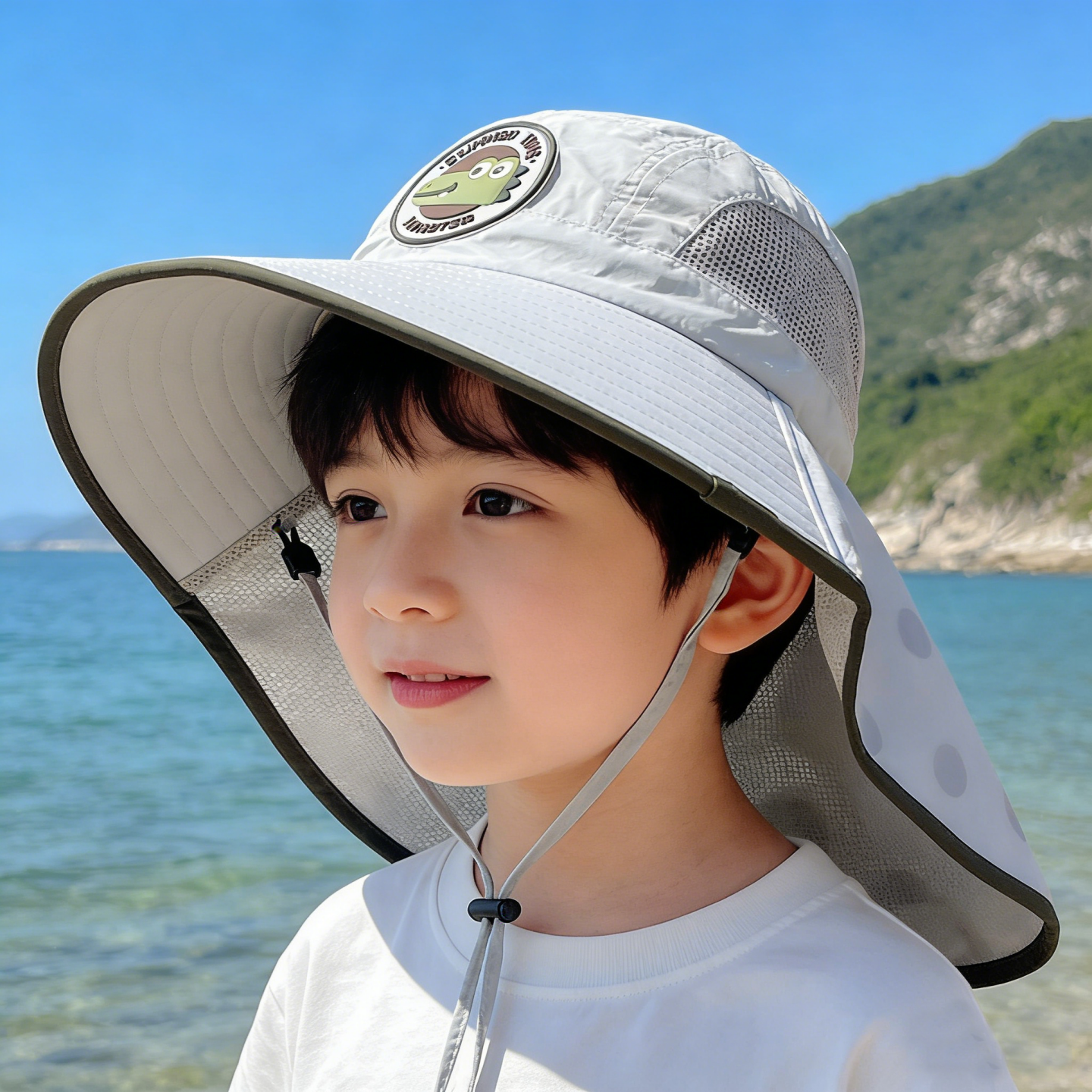 儿童遮阳帽夏天男孩帅气防晒帽女童太阳帽小孩速干大檐空顶披肩帽