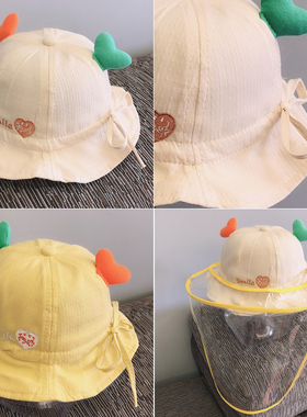 婴儿帽子夏天春秋薄款防护面罩