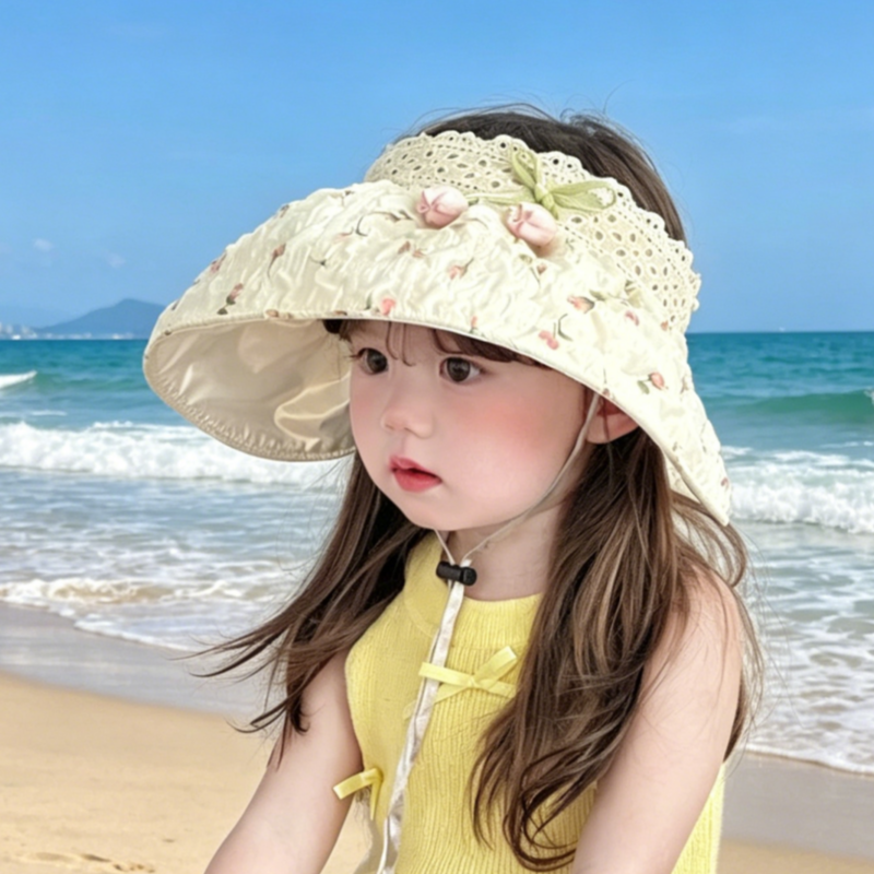 儿童遮阳帽子夏季防紫外线空顶帽女宝宝郁金香大檐防晒太阳贝壳帽