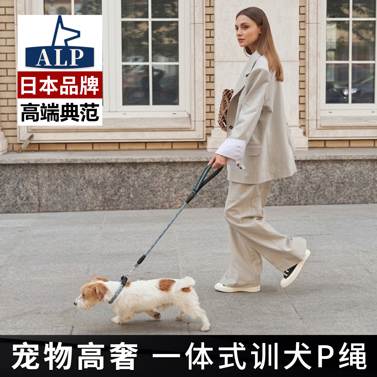 日本高端ALP一体式可调节防爆冲反光狗狗牵引绳宠物P绳中大型犬
