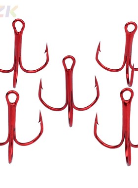 35647红色三本钩垂钓用品 有倒刺锚钩路亚渔具钓具 100个/包v2