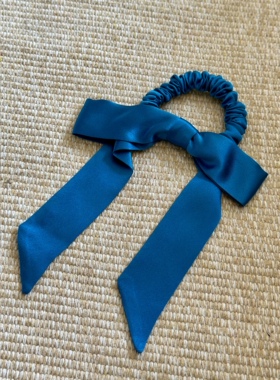 vogueess真丝质感蝴蝶结发圈发绳孔雀蓝显白配色可爱少女感头饰带