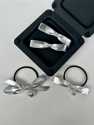 银色皮质多款蝴蝶结发夹/发绳