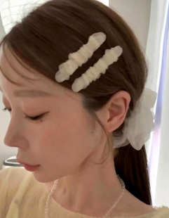 vogueess韩国earlobe同款欧根纱褶皱发夹对夹高级感侧边温柔刘海