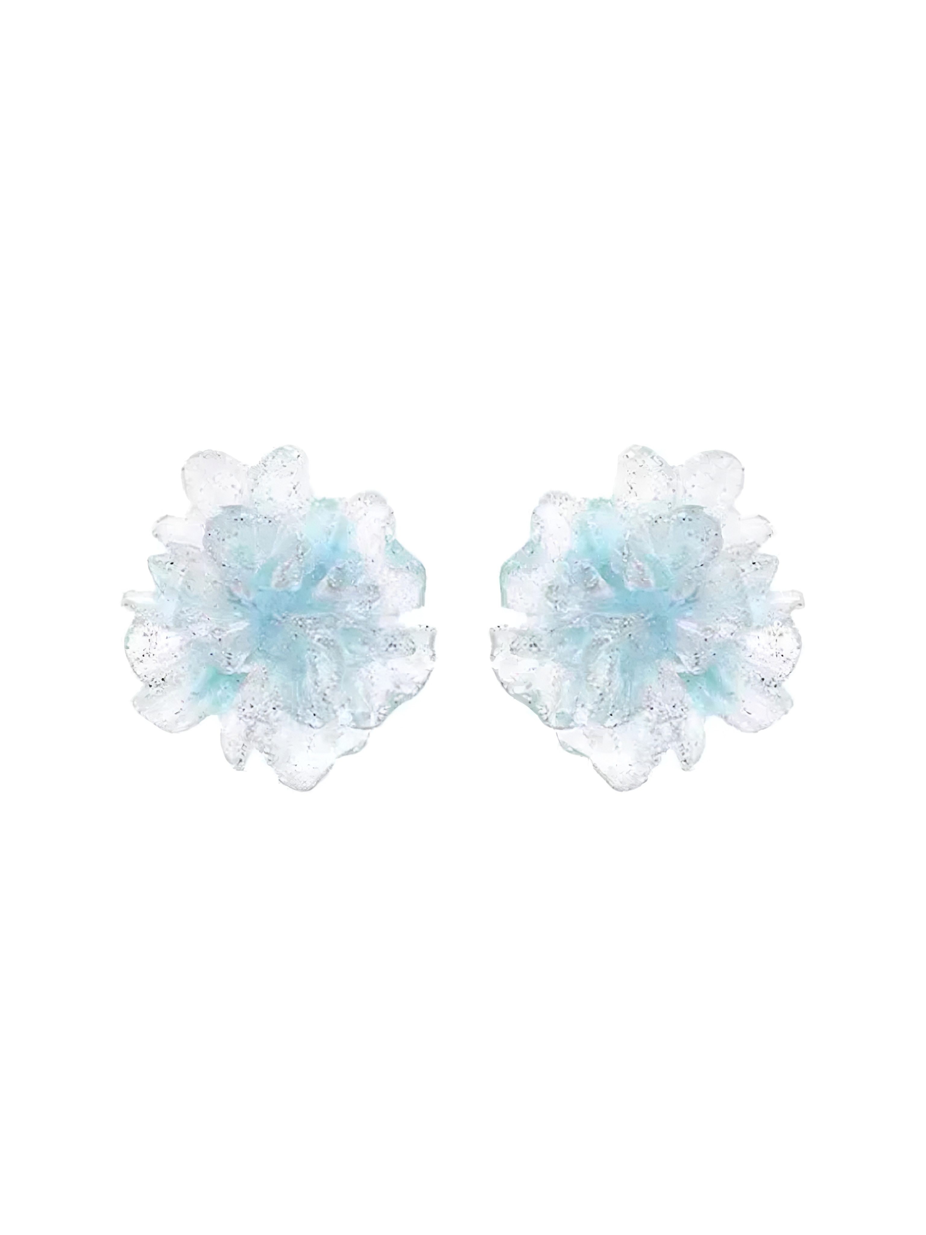清透蓝花朵耳环耳夹小众设计